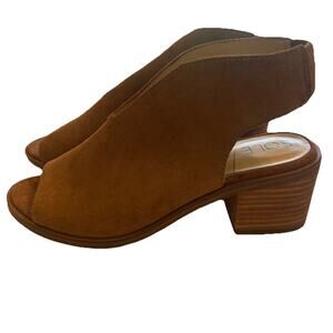 Sole Society Sz 6.5 Booties Terryn Brown Suede Sling Back Sandals Heels Peep Toe
